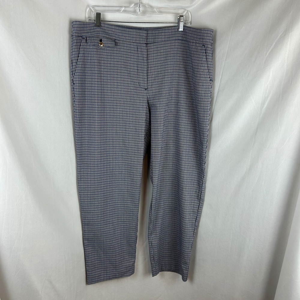 Loft Riviera Slim Blue Brown Plaid Ankle Pants Womens Size 16 Business Casual - Picture 2 of 10